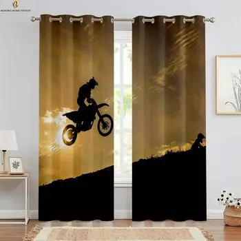2 шт. Крутые гоночные мотоциклетные 3D-печатные шторы, подходящие для спальни, общежития, гостиной, клуба, украшения штор W50xH130(CM)x2PCS&Grommet Top