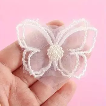 2 шт., кружевная сетчатая ткань с аппликацией, белый жемчуг, двухслойный бант-бабочка, аксессуары для одежды 6.5cm*4.5cm