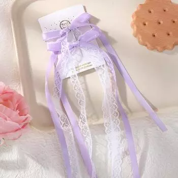 2 шт. Кружевные кремово-белые заколки для волос с бантом и лентой для женщин, заколки-бантики, головной убор, подарки, нежные аксессуары для волос сбоку для хвостика