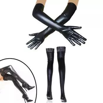 2 шт., кружевные силиконовые сексуальные латексные чулки из искусственной кожи, облегающие длинные бедра, высокие перчатки, танцевальная одежда, женские шланги, эротическое сексуальное женское белье, игрушки для ролевых игр