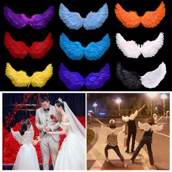 2 шт. крылья ангела из перьев для женщин и девочек, костюм крыльев феи из перьев с эластичными ремнями для Хэллоуина, реквизит для выступления на сцене для косплея и вечеринки