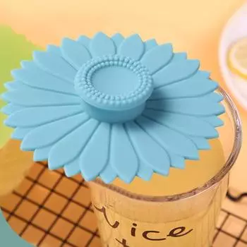 2 шт. крышки для чашек силиконовые крышки для кружек в форме подсолнуха для горячих холодных напитков микроволновая печь с морозильной камерой безопасные крышки для чайников герметичное уплотнение крышка для напитков для дома синий