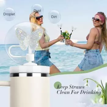 2 шт. Крышки для соломинок в виде бабочек 10 мм, многоразовые крышки для стаканов объемом 30/40 унций, экологически чистые аксессуары для чашек оранжевый