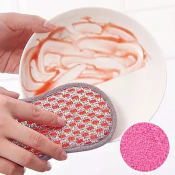 2 шт. кухонная скруббер для мытья посуды со шнурком, износостойкая, богатая пена, двусторонняя губка, губка для мытья посуды, антипригарная сковорода серый