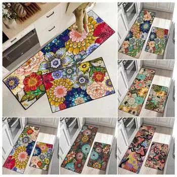 2 шт. кухонные ковры яркие цвета с цветочным принтом износостойкие нескользящие легко чистящиеся противообрастающие коврики дверные коврики A