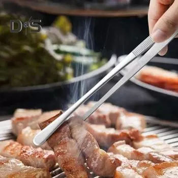 2 шт. кухонные щипцы для приготовления пищи 12 дюймов зажим для еды из нержавеющей стали тонкие пинцеты с зазубренными кончиками для шеф-повара гриля барбекю пасты салата 1 Set серебряный