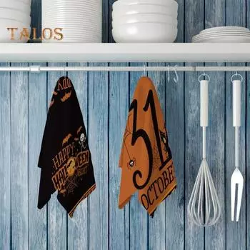 2 шт. кухонных полотенец для Хэллоуина, кухонные полотенца с изображением летучей мыши и тыквы, кухонное полотенце из микрофибры, эффективное впитывание воды B