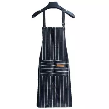 2 шт. Кухонный фартук для готовки с 2 карманами, регулируемый поварской фартук для мужчин и женщин, черная полоска чёрный