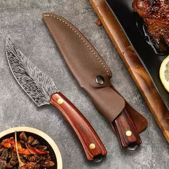 2 шт. Кухонный нож из нержавеющей стали, кованый, для резки мяса и овощей, многофункциональный нож для обвалки, ручка из цельного дерева с чехлом