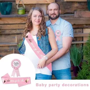 2 шт., кушак «Мама, чтобы быть», синий, розовый, значок «Папа, чтобы быть», детский душ, вечеринка, будущая мать, отец, украшение костюма, реквизит для фото, пол показывает подарок For girl