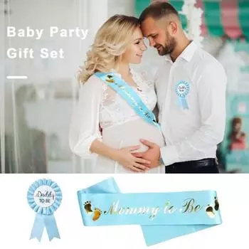 2 шт., кушак «Мама, чтобы быть», синий, розовый, значок «Папа, чтобы быть», детский душ, вечеринка, будущая мать, отец, украшение костюма, реквизит для фото, пол показывает подарок For boy