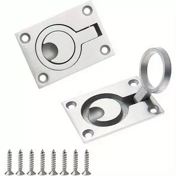 2 шт. Квадратная ручка из нержавеющей стали заподлицо, скрытая ручка для мебели, встраиваемая в шкаф, подъемное кольцо, ручка с винтами 2pcs - with Screws