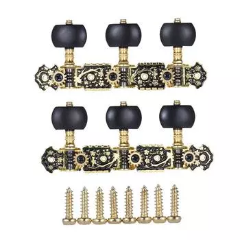 2 шт. (L&R) Колки для настройки классической гитары, колки для акустической гитары с золотым и черным покрытием 1 : 14 настроечных ключей, ручек, тюнеров для струн (АОС-020HV3P) Gold and Black Plated