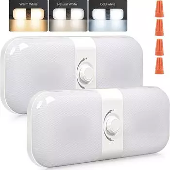 2 шт., лампа для чтения на колесах, 12-24 В с переключателем, потолочные купольные светильники в кабине, 3 цвета, с регулируемой яркостью, внутренняя лампа для салона