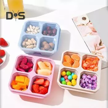 2 шт. ланч-бокс Bento, 4 отделения, разделенные контейнеры для хранения продуктов, 125 мл, штабелируемые коробки для закусок для школы, работы и путешествий бежевый