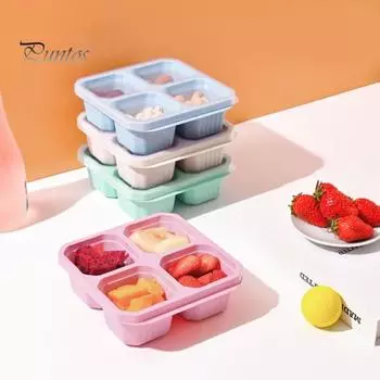 2 шт. ланч-бокс Bento, 4 отделения, разделенные контейнеры для хранения продуктов, 125 мл, штабелируемые коробки для закусок для школы, работы и путешествий бежевый