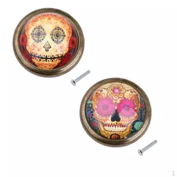 2 шт., латунные дверные ручки с черепом, ручки для шкафов, комода, ящиков, кухни