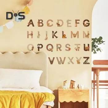 2 шт., легко наносимые наклейки на стену ABC, изысканный узор, привлекательные наклейки с алфавитом животных, настенные художественные украшения разноцветный