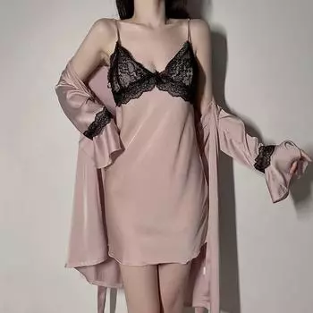 2 шт. летняя кружевная ночная рубашка, сексуальный женский халат с длинными рукавами, комплект ночной рубашки XL