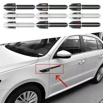 2 шт., логотип автомобиля, украшение для крыла автомобиля, наклейка на лезвие боковой двери для R Line GTI 4, аксессуары для стайлинга движения GTI-Silver