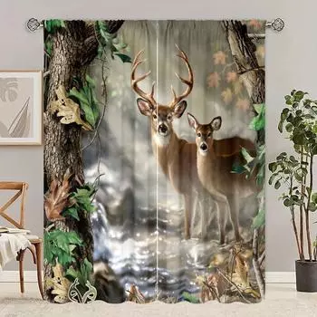 2 шт. - лось - занавеска с принтом - материал полиэстер - для спальни, гостиной, кабинета, занавеска, закрывающая приватность 30inchx65inchx2Pcs