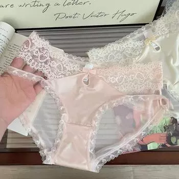 2 шт./лот атласное кружевное нижнее белье для женщин, сексуальные трусики с низкой талией, чистый хлопок, промежность, милые трусики, сплошные трусы, женское нижнее белье M розовый