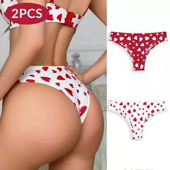 2 шт./лот, бесшовные трусики-стринги с принтом «любящее сердце», комплект для девочек, стринги, нижнее белье с Т-образной спинкой, SML S разноцветный