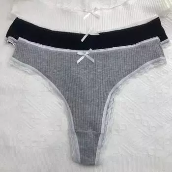2 шт./лот кружевное нижнее белье для девочек с бантом, модные сексуальные трусики-стринги S белый