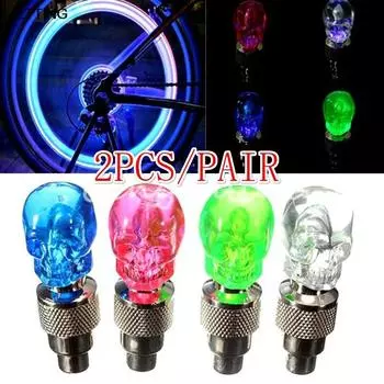 2 шт./лот, крышка клапана для колес, уплотнение в форме черепа, светодиодная лампа, вибрация вкл./выкл. синий