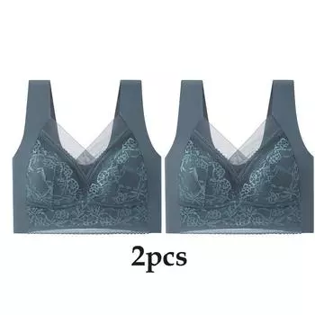 2 шт./лот, летний тонкий бюстгальтер больших размеров, бесшовное нижнее белье для женщин, бюстгальтер с кружевной спинкой и большой грудью без стального кольца, бюстгальтеры для протирания M чёрный