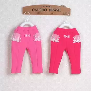 2 шт./лот Little Q детская одежда в британском стиле кружевные лоскутные брюки с бусинами детская мягкая одежда из чистого хлопка модные брюки для девочек 80 розовый