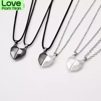 2 шт. / Лот Магнитное ожерелье для пары Дружба Сердце Подвеска Расстояние Граненый Шарм Ожерелье Для Женщин Подарок на День Святого Валентина