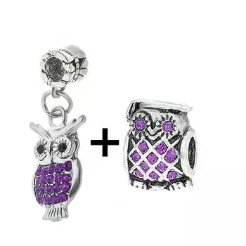 2 шт./лот, новинка 2022, фиолетовые бусины в виде совы и сердца, подходят для посеребренного браслета, ожерелья для женщин и мужчин, изготовление ювелирных изделий, специальное предложение