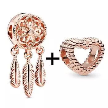 2 шт./лот, новый тренд, Корона, перо, циркон, полые листья, бусины, подходят оригинальные брендовые подвески, браслеты серебряного цвета, женские ювелирные изделия своими руками