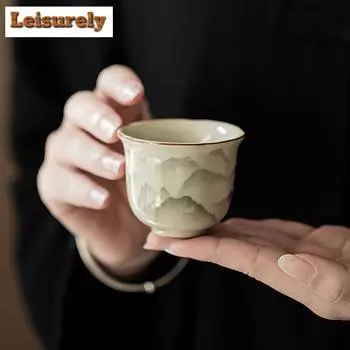 2 шт./лот ретро Ru Kiln Flower Mouth керамическая чашка для чая маленькая пейзажная одинарная чашка Master Cup дегустационная чайная чаша кружки кунг-фу чайный сервиз 55 мл
