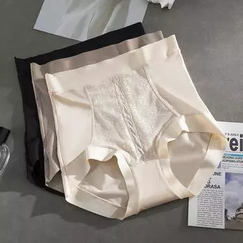 2 шт./лот женское нижнее белье Ice Silk, женские трусики с высокой талией, обтягивающие, без следов, из чистого хлопка, с подтяжкой бедер, корректирующие фигуру, треугольные трусики L