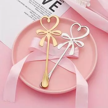 2 шт. Ложка для чашки с бантом в форме сердца, кофейная ложка с бабочкой в форме сердца, ложка для размешивания кофе из нержавеющей стали, ложки с бантом в форме сердца из нержавеющей стали Love Butterfly Spoon-Golden-2pcs
