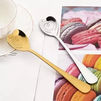 2 шт., ложка из нержавеющей стали в форме сердца, Золотая ложка, кофейная ложка, праздничные подарки, кухонные аксессуары, украшение для посуды серебряный