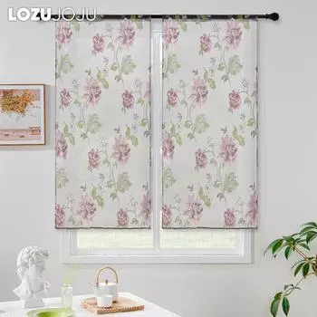 2 шт LOZUJOJU модная и универсальная короткая газовая занавеска с фиолетовым цветочным принтом для кухни, спальни и гостиной, домашний декор W100cm x L200cm фиолетовый