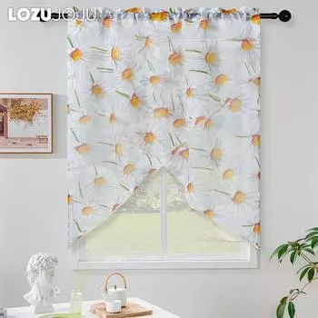 2 шт LOZUJOJU модный современный деревенский стиль подсолнечный принт легкий и тонкий ламбрекен для небольшого окна кухонная занавеска домашний декор W91cm x L160cm жёлтый