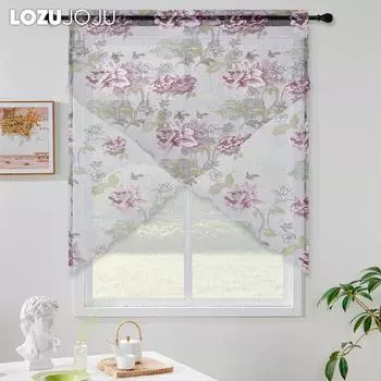 2 шт LOZUJOJU модный современный пион гнилой цветок прозрачная марлевая занавеска для маленького окна кухонная занавеска домашний декор W91cm x L160cm фиолетовый