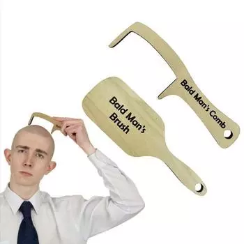 2 шт. лысый мужчина расческа и щетка кляп подарок деревянный беззубый гребень щетка для волос украшение смешной расческа щетка розыгрыш подарок для лысых мужчин 2pcs