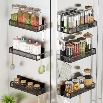 2 шт. Магнитная полка для специй на холодильник, прочная несущая способность, стальная конструкция, кухонный органайзер, банки, закуски
