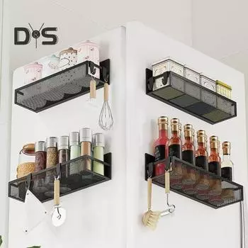 2 шт. Магнитная полка для специй на холодильник, прочная несущая способность, стальная конструкция, кухонный органайзер, банки, закуски, банки, настенная магнитная полка 1 Set
