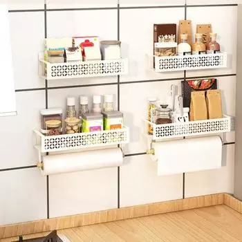 2 шт. магнитная стойка для хранения без перфорации с держателем рулона бумаги противоскользящая большая несущая полка для хранения на дверце холодильника кухонный держатель для банок для специй белый