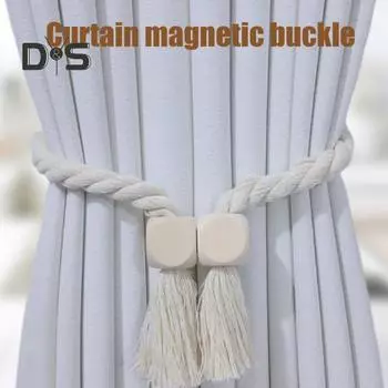 2 шт. Магнитные деревянные шарообразные подхваты для штор из натурального хлопка, плетеные вручную веревки, бохо, домашний декор, держатели для штор 2pcs Square бежевый
