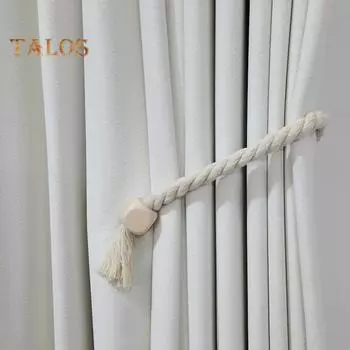 2 шт. Магнитные деревянные шарообразные подхваты для штор из натурального хлопка, плетеные вручную веревки, бохо, домашний декор, держатели для штор 2pcs Round бежевый
