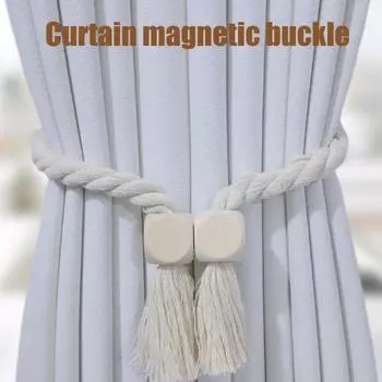 2 шт. Магнитные деревянные шарообразные подхваты для штор из натурального хлопка, плетеные вручную веревки, бохо, домашний декор, держатели для штор 2pcs Hexagon бежевый