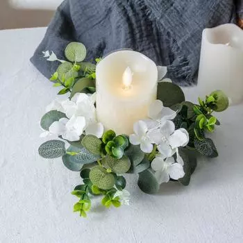 2 шт. Маленький венок в стиле бохо, искусственные листья эвкалипта, венки, кольца для свечей, венки, подсвечники-столбы для свадьбы, украшения для дома и двери белый/зелёный