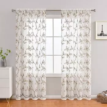 2 шт., марлевая занавеска, занавеска с виноградными листьями, вышитая марля, оконная ширма, вуаль, эркер, балкон, песочная занавеска, белая прозрачная марля с вышивкой 100*200 2pcs зелёный